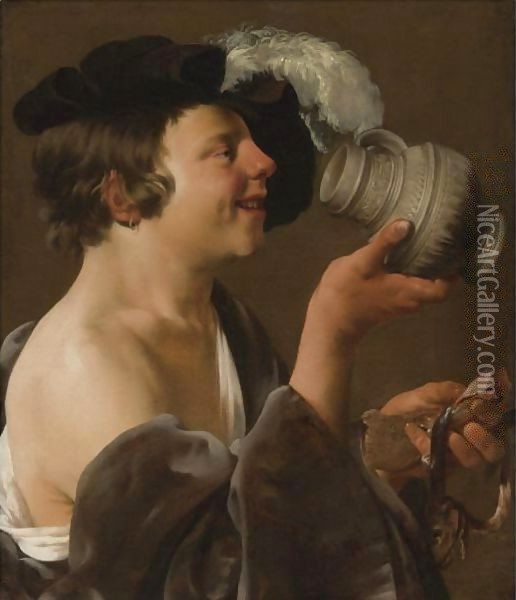 Boy In Profile, Drinking From A Tankard Oil Painting - Hendrick Terbrugghen