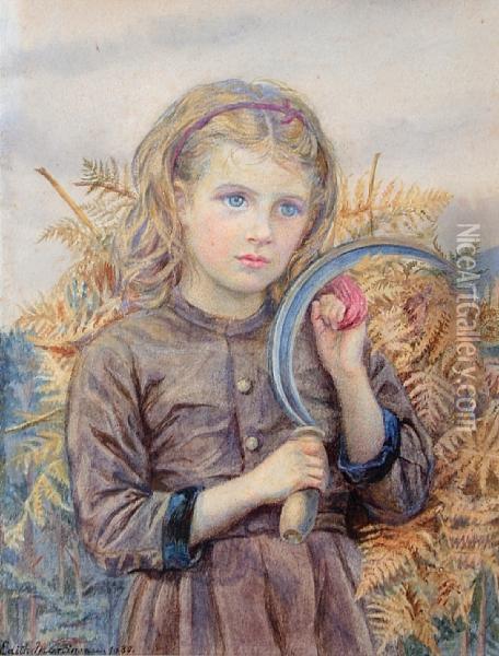 Country Girl Cutting Bracken Oil Painting - Edith Martineau