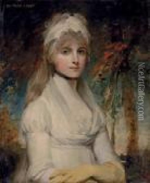 Portrait Of Charlotte Keppel (1771-1852), Half-length, In A White Dress Oil Painting - John Hoppner
