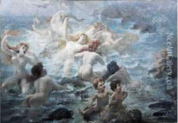 Femmes Nues Dans La Mer Oil Painting - Adolphe Lalire