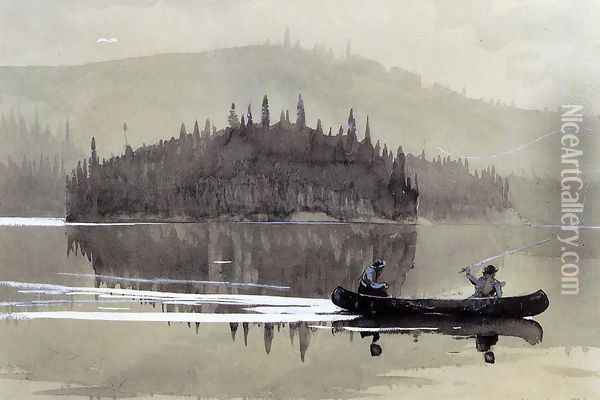Two Men in a Canoe Oil Painting - Winslow Homer