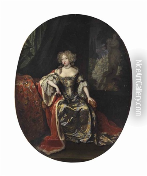 Portrait Of A Lady, Seated Full-length Oil Painting - Caspar Netscher