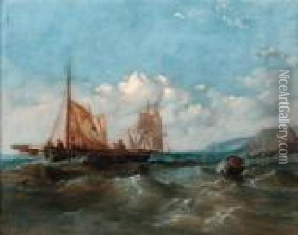 Fishing Boats Putting Out Oil Painting - John Jock Wilson