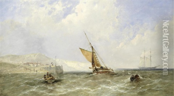 Shipping Off A Coast Oil Painting - James E. Meadows