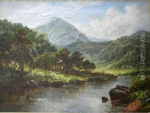 Landscape And River View, North Wales Oil Painting - Thomas Spinks