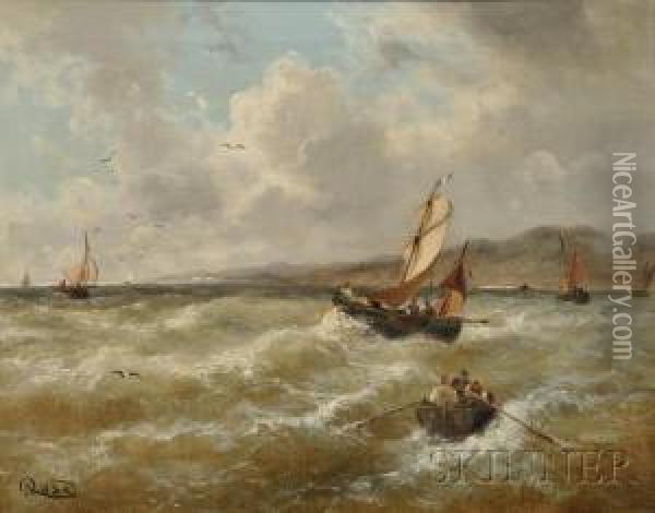 Fisherboats Near Ragusa, Dalmatia Oil Painting - Karl Julius Rose