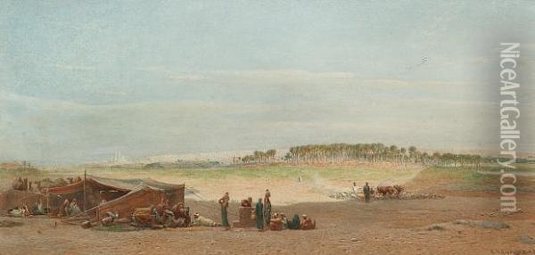 A Desert Encampment Outside Cairo Oil Painting - Edward Alfred Angelo Goodall