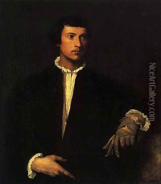 Man with a Glove 2 Oil Painting - Tiziano Vecellio (Titian)