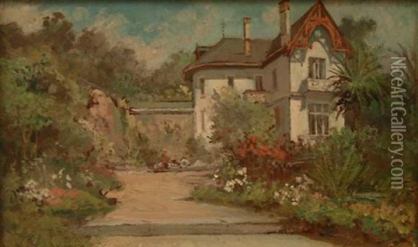 Villa Dans Un Jardin Fleuri Oil Painting - Alberto Vianelli