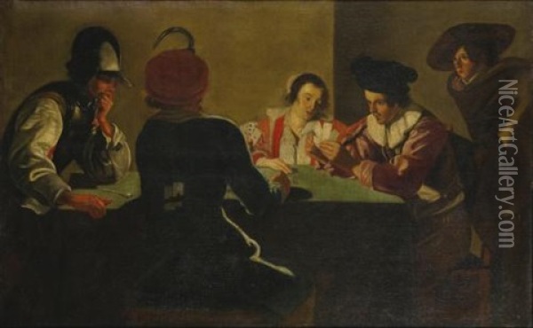Soldiers Cheating At Cards With A Woman Oil Painting - Jacob Oost the Elder