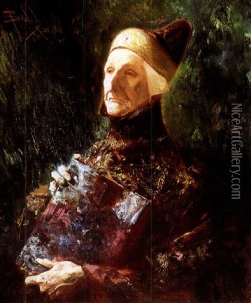 A Portrait Of A Cardinal Oil Painting - Salvador Sanchez Barbudo