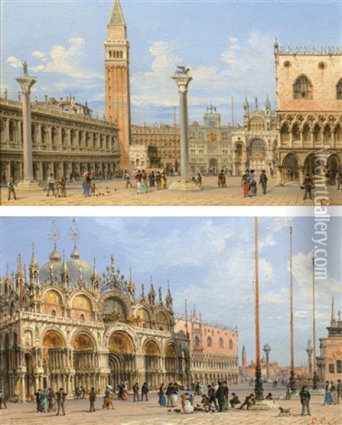 La Basilique Saint Marc Et La Piazzetta San Marco, Venise Oil Painting - Giovanni Grubas