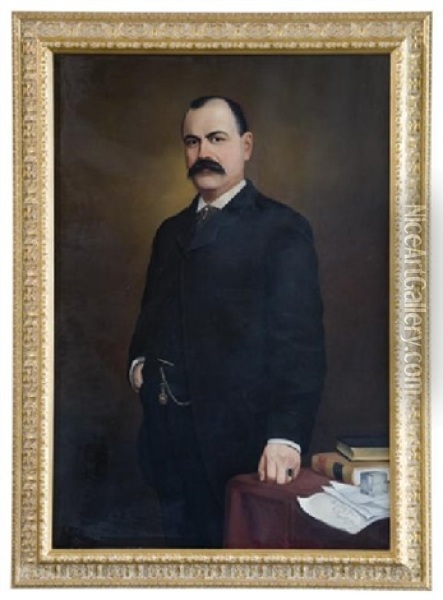 Portrait Of Judge George Curtis Wing Of Auburn, Maine, Displaying His Phi Beta Kappa Key From His Waistcoat Pocket Oil Painting - Delbert Dana Coombs