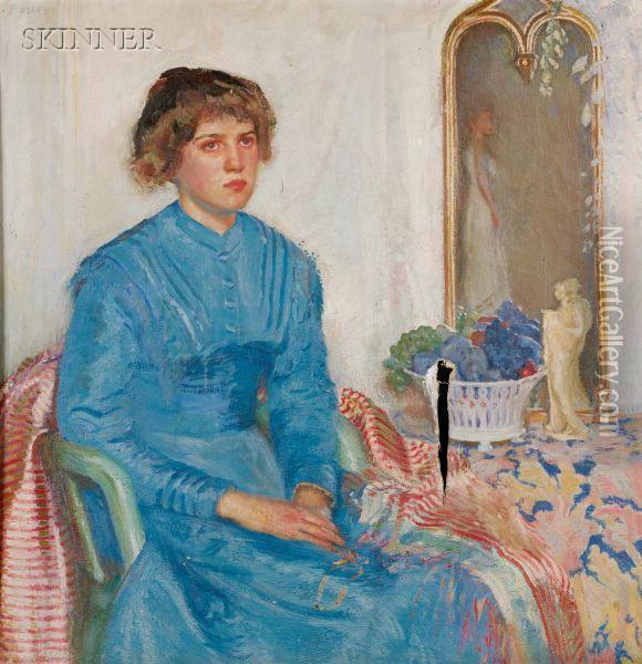 Girl In Blue Oil Painting - Frederick Andrew Bosley
