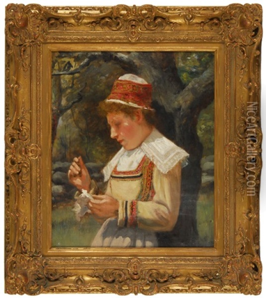 Portrait Of A Young Girl In A Hat Oil Painting - Burr H. Nicholls