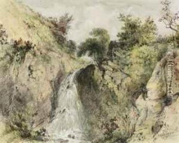 A Waterfall In A Gorge Oil Painting - Patrick, Peter Nasmyth