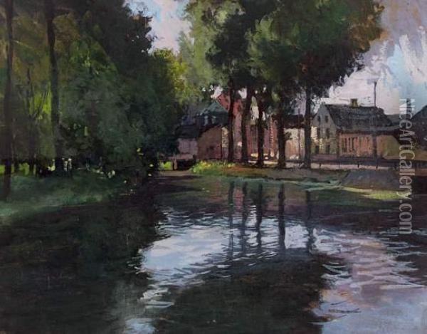 Village Au Bord De L'eau Oil Painting - Emile Appay