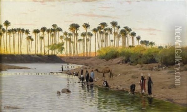 Egyptian Landscape Oil Painting - Wilhelm Friedrich Kuhnert