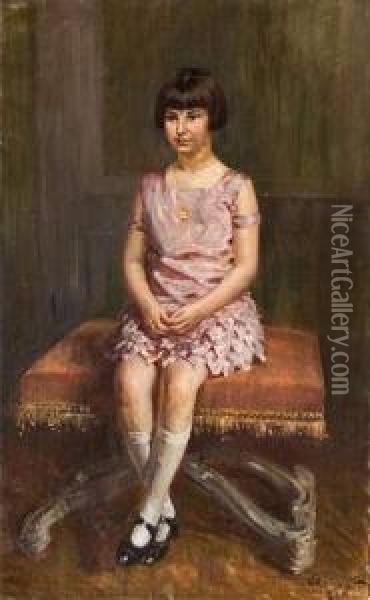 Portrait De Jeune Fille En Pied. Oil Painting - Mikhail Markianovich Germanshev