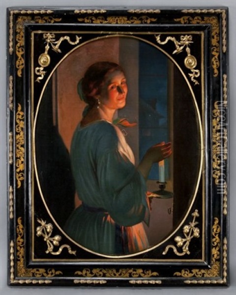 Woman In Candlelight Oil Painting - Johann Mongels Culverhouse