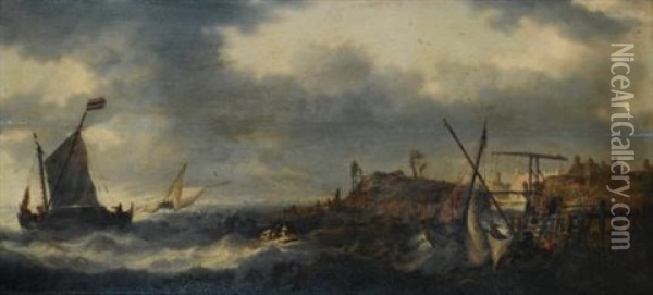 Marine Pres Du Rivage Hollandais Oil Painting - Bonaventura Peeters the Elder