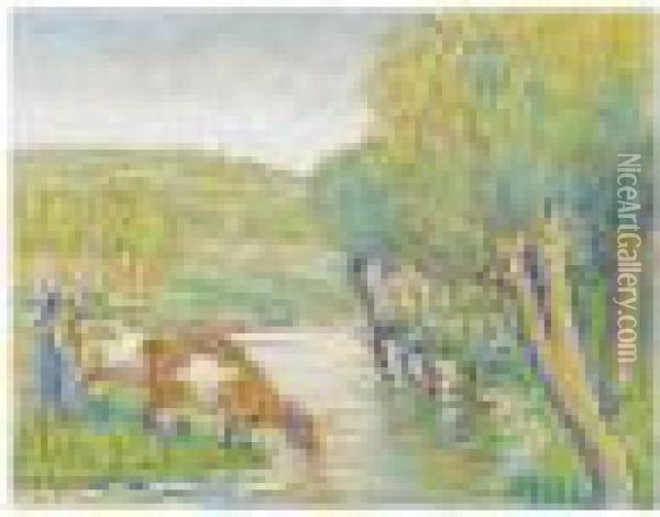 La Riviere Aux Saules, Eragny Oil Painting - Camille Pissarro