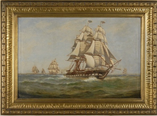 Full-rigged Ships Under Sail Oil Painting - C. Myron Clark