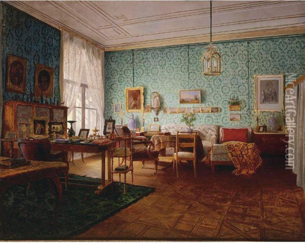 Interior Of A Living Room Oil Painting - Eduard Ritter