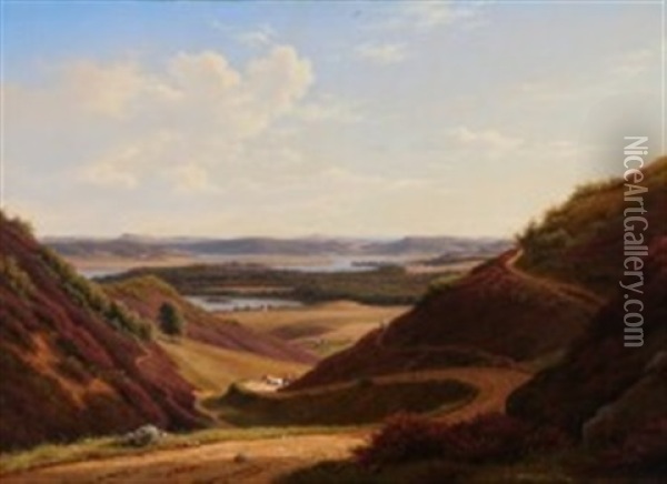 Hills With Heather Near Silkeborg Oil Painting - Frederik Christian Jacobsen Kiaerskou