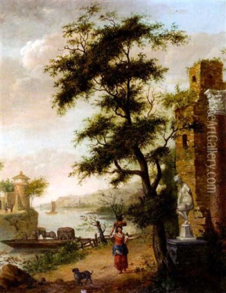 Flusslandschaft Mit Ruinen Und Staffage Oil Painting - Isaac de Moucheron