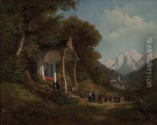 Prozessionszug Bei Der Waldkapelle In Der Ramsau Bei Berchtesgaden Oil Painting - Leopold Munsch