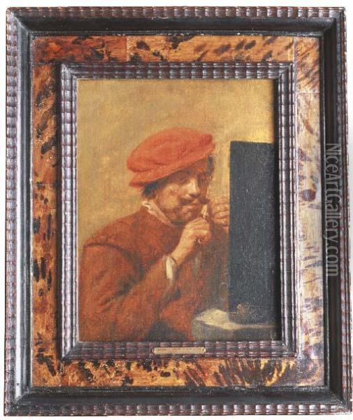 A Man Trimming His Moustache Oil Painting - Joos Van Craesbeck