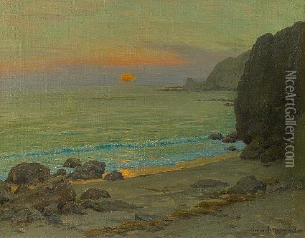 Catalina Sunrise, Lover's Cove Oil Painting - Granville S. Redmond