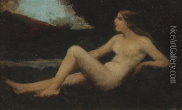 Nude Girl Reclining By A River Oil Painting - Jean Jacques Henner