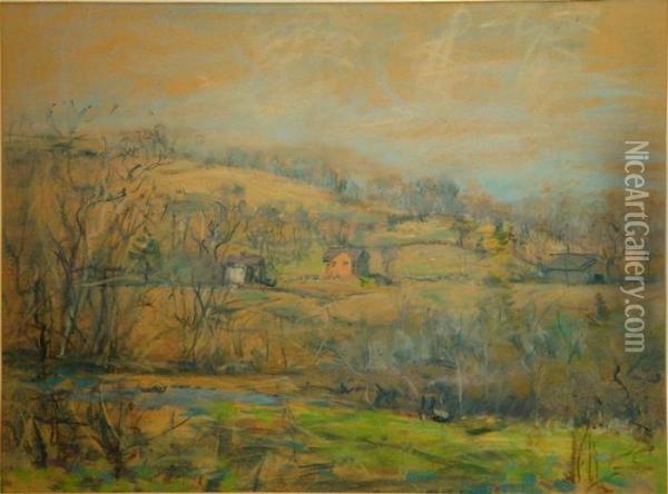 Building In A Landscape Oil Painting - Arthur C. Goodwin