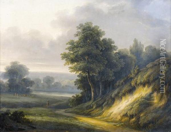 Idyllische Landschaft Mit Staffage. Oil Painting - Jean-Victor Bertin