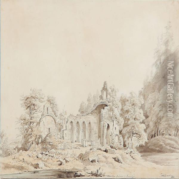 View From Alvastra Monastery Ruins In Ostergotland, Sweden Oil Painting - F. C. Kiaerschou