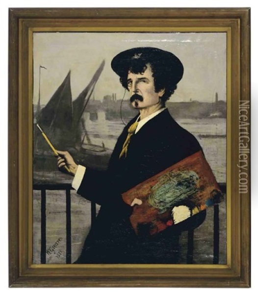 Portrait Of James Abbott Mcneill Whistler In Front Of The Thames Oil Painting - Walter Greaves