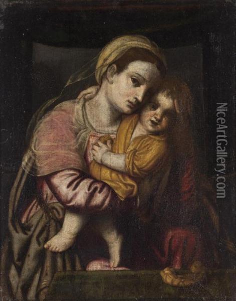 Madonna Col Bambino Oil Painting - Alessandro Bonvicino (Moretto da Brescia)