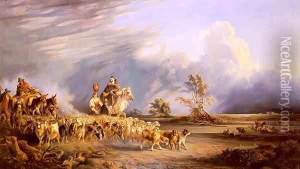 Goat Herders In A Neapolitan Landscape Oil Painting - Consalvo Carelli