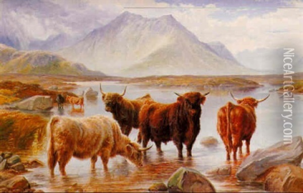 Highland Cattle Oil Painting - Charles Jones