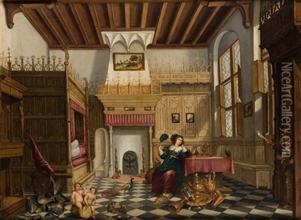 Escena De Interior Con Cortesana Oil Painting - Bartholomeus Van Bassen