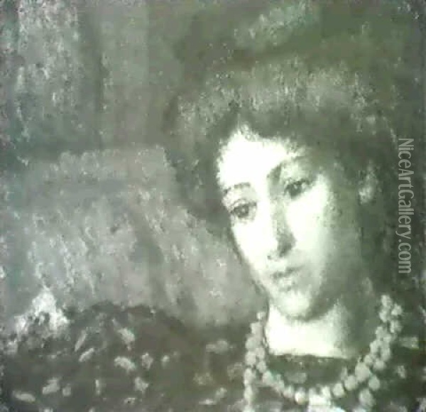 Femme Au Collier, (madame Lemmen)                           (vers 1908) Oil Painting - Georges Lemmen