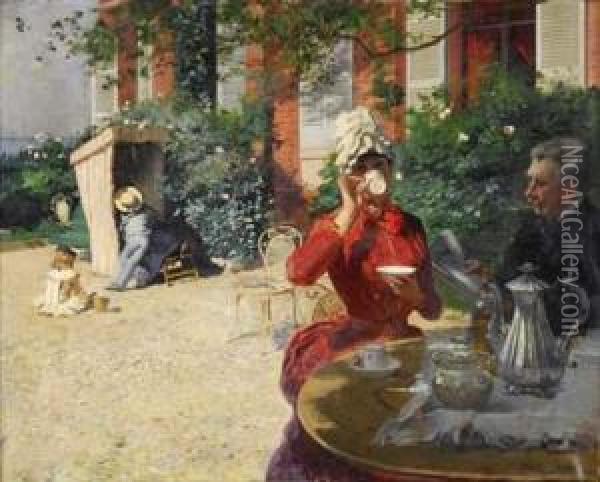 Le Dejeuner Sur La Terrasse, Villerville 1886 Oil Painting - Ernest Ange Duez