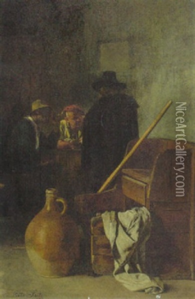 Drei Stammtischbruder In Der Schenke Am Tisch Oil Painting - Otto Seitz