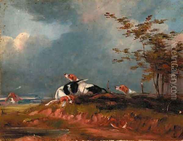 Hounds chasing a hare Oil Painting - Henry Barraud