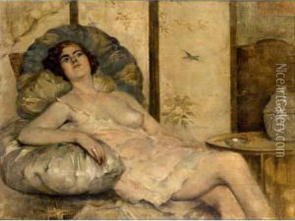 A Reclining Nude Oil Painting - Henri Moreau