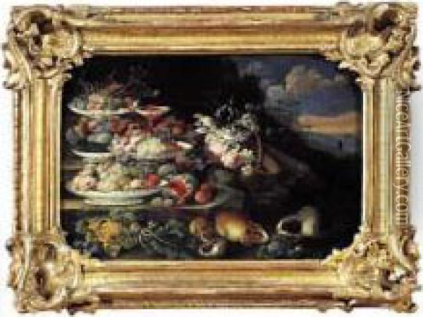 Nature Morte Aux Coupes De Fruits Et Aux Cobayes Oil Painting - Franz Michael Von Purgau