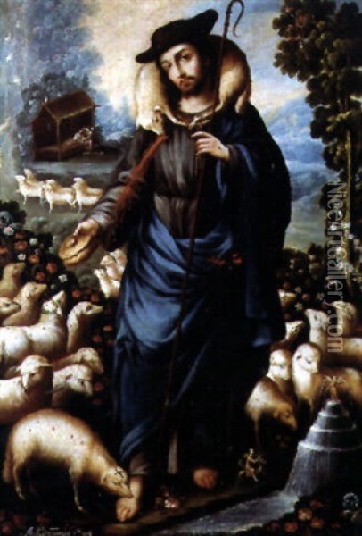 Cristo Pastor Oil Painting - Antonio De Torres