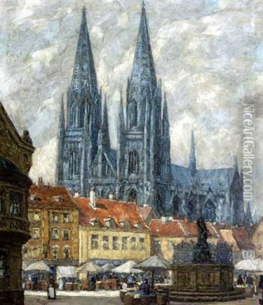 Blick Auf Den Dom Zu Regensburg Oil Painting - Fritz Geyer